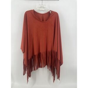 Faux Suede Poncho Cape Burnt Orange Boho Fringe Western Hippie Festival One Size